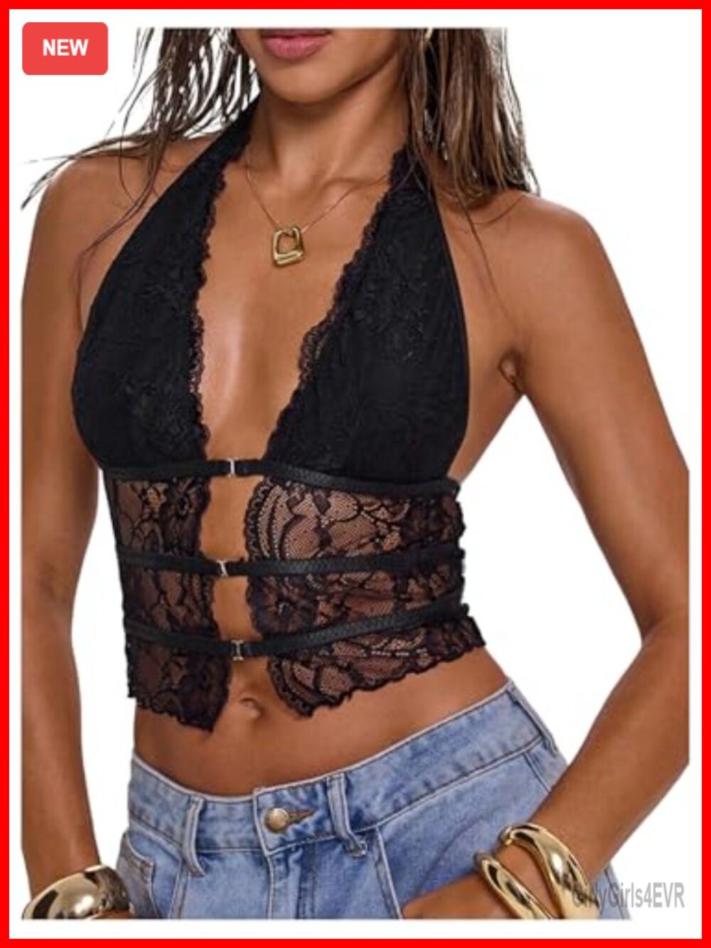 Lace Halter Crop Top Plunge Neck Open Back Sleeveless Club Rave Y2K